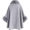 imageCHICWISH Womens OatmealGreyBlackPink SelfTie Bowknot Faux Fur PonchoGrey