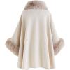 imageCHICWISH Womens OatmealGreyBlackPink SelfTie Bowknot Faux Fur PonchoOatmeal