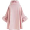imageCHICWISH Womens OatmealGreyBlackPink SelfTie Bowknot Faux Fur PonchoPink