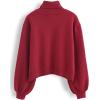 imageCHICWISH Womens Red Embroidered Heart High Neck Knit SweaterRed