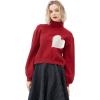 imageCHICWISH Womens Red Embroidered Heart High Neck Knit SweaterRed