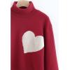 imageCHICWISH Womens Red Embroidered Heart High Neck Knit SweaterRed