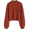 imageCHICWISH Womens WhiteBlackPumpkin Dotted Round Neck Puff Sleeve Long Sleeve Crop Fuzzy Knit Oversized Sweater PulloverPumpkin