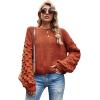 imageCHICWISH Womens WhiteBlackPumpkin Dotted Round Neck Puff Sleeve Long Sleeve Crop Fuzzy Knit Oversized Sweater PulloverPumpkin