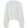 imageCHICWISH Womens WhiteBlackPumpkin Dotted Round Neck Puff Sleeve Long Sleeve Crop Fuzzy Knit Oversized Sweater PulloverWhite