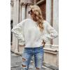 imageCHICWISH Womens WhiteBlackPumpkin Dotted Round Neck Puff Sleeve Long Sleeve Crop Fuzzy Knit Oversized Sweater PulloverWhite