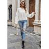 imageCHICWISH Womens WhiteBlackPumpkin Dotted Round Neck Puff Sleeve Long Sleeve Crop Fuzzy Knit Oversized Sweater PulloverWhite