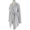 imageCHICWISH Womens Wide Lapel Tie Waist Knit Cardigan Coatigan Light JacketGreywide Lapel
