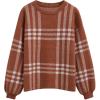 imageCHICWISH 2023 Fall Winter Womens Caramel Classic Plaid Round Neck Oversized Sweaters Long Sleeve Casual Knit Pullover TopsCaramel