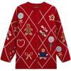 imageCHICWISH Women Christmas Knit Cardigan Gingerbread Oversized Sweater Crewneck Long Sleeves Open Front Button Knit CoatRed