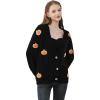 imageCHICWISH Womens Black Purple Halloween Ghost Patch Open Front Cardigan Sweaters V Neck Casual Button Down Knit CoatsBlack Pumpkin