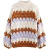 imageCHICWISH Womens CreamSmoke Color Blocked Puff Sleeves VNeck HandKnit Chunky CardiganCreamhigh Neck Sweater