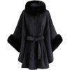 imageCHICWISH Womens OatmealGreyBlackPink SelfTie Bowknot Faux Fur PonchoBlack