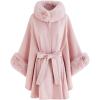 imageCHICWISH Womens OatmealGreyBlackPink SelfTie Bowknot Faux Fur PonchoPink