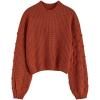 imageCHICWISH Womens WhiteBlackPumpkin Dotted Round Neck Puff Sleeve Long Sleeve Crop Fuzzy Knit Oversized Sweater PulloverPumpkin