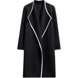 imageCHICWISH Women Contrast Edge Open Front Knit Cardigan Coat Lightweight Long Cardigans with PocketsBlack