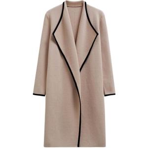 imageCHICWISH Women Contrast Edge Open Front Knit Cardigan Coat Lightweight Long Cardigans with PocketsCamel