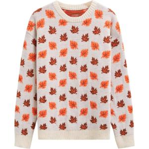 imageCHICWISH Women Maple Leaf Knit Sweater Oversized Chunky Long Sleeves Crewneck Jumper Fall Winter Casual Pullover TopsIvory