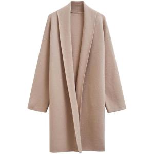 imageCHICWISH Women Shawl Collar Long Sleeve Cardigan Casual Open Front Knit Sweater Soft Long Coat with PocketsOatmeal