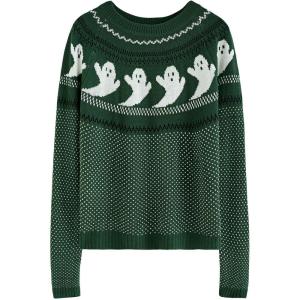 imageCHICWISH Womens BlackArmy GreenOrange Cute Ghost Long Sleeves Halloween Knit Sweater PulloverArmy Green