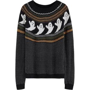imageCHICWISH Womens BlackArmy GreenOrange Cute Ghost Long Sleeves Halloween Knit Sweater PulloverBlack