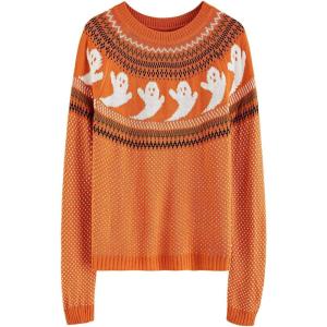 imageCHICWISH Womens BlackArmy GreenOrange Cute Ghost Long Sleeves Halloween Knit Sweater PulloverOrange