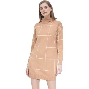imageCHICWISH Womens Comfy Casual Long Sleeve Neck Knit Top Pullover SweaterTan Whitesweater Dress