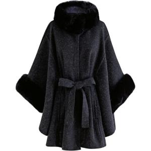 imageCHICWISH Womens OatmealGreyBlackPink SelfTie Bowknot Faux Fur PonchoBlack