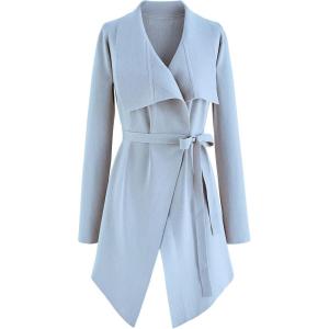 imageCHICWISH Womens Wide Lapel Tie Waist Knit Cardigan Coatigan Light JacketBaby Bluewide Lapel