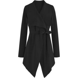 imageCHICWISH Womens Wide Lapel Tie Waist Knit Cardigan Coatigan Light JacketBlackwide Lapel