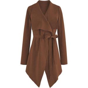 imageCHICWISH Womens Wide Lapel Tie Waist Knit Cardigan Coatigan Light JacketBrownwide Lapel