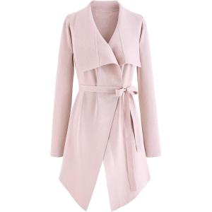 imageCHICWISH Womens Wide Lapel Tie Waist Knit Cardigan Coatigan Light JacketPinkwide Lapel