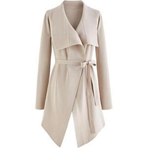imageCHICWISH Womens Wide Lapel Tie Waist Knit Cardigan Coatigan Light JacketSandwide Lapel
