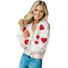 imageCHICWISH Women 3D Heart Open Front Cardigan Sweaters VNeck Casual ButtonUp Long Sleeve Cropped Knit CardiganWhite