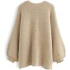 imageCHICWISH Women Fuzzy Open Front Waffle Knit Cardigan Long Lantern Sleeve Oversize Classy Cozy Cardigan Sweater TanPinkBlueTan