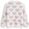 imageCHICWISH Womens Comfy Casual Pink Fuzzy Hearts Knit Sweater Pullover SweatershirtWhitepink Fuzzy Hearts