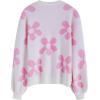 imageCHICWISH Womens Hot PinkNude PinkLilacCream Cuteness Flowers Boxy Round Neck Long Sleeves Knit SweaterKnit SweaterNude Pink