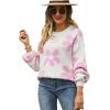 imageCHICWISH Womens Hot PinkNude PinkLilacCream Cuteness Flowers Boxy Round Neck Long Sleeves Knit SweaterKnit SweaterNude Pink