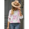 imageCHICWISH Womens Hot PinkNude PinkLilacCream Cuteness Flowers Boxy Round Neck Long Sleeves Knit SweaterKnit SweaterNude Pink