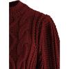 imageCHICWISH Womens MagentaTanWhite Bubble Sleeve Braided Ribbed SweaterBurgundy