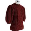 imageCHICWISH Womens MagentaTanWhite Bubble Sleeve Braided Ribbed SweaterBurgundy
