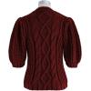imageCHICWISH Womens MagentaTanWhite Bubble Sleeve Braided Ribbed SweaterBurgundy