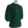 imageCHICWISH Womens MagentaTanWhite Bubble Sleeve Braided Ribbed SweaterDark Green