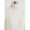 imageCHICWISH Womens MagentaTanWhite Bubble Sleeve Braided Ribbed SweaterWhite