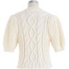 imageCHICWISH Womens MagentaTanWhite Bubble Sleeve Braided Ribbed SweaterWhite