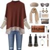 imageCHICWISH Womens MustardBlackCaramelOliveGrey Striped Oversize Soft Knit Cape Sweater PulloverCaramel