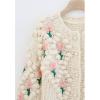 imageCHICWISH Womens PurpleCream Stitch Floral Diamond PomPom Hand Knit CardiganCream