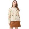 imageCHICWISH Womens PurpleCream Stitch Floral Diamond PomPom Hand Knit CardiganCream