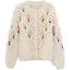 imageCHICWISH Womens PurpleCream Stitch Floral Diamond PomPom Hand Knit CardiganCream