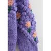 imageCHICWISH Womens PurpleCream Stitch Floral Diamond PomPom Hand Knit CardiganPurple